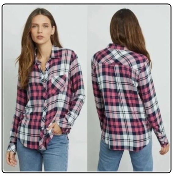 Rails Womens Hunter Plaid Shirt Size XXL Button Down Mulberry White Indigo - Picture 1 of 12